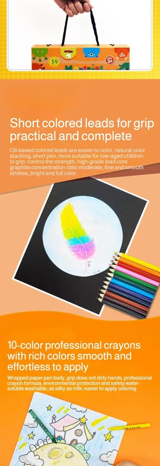 Ellniges]Professional 184-Piece Kids Art Kit: Dual-Tip Crayons & Washable Markers - Design Drawing Set for Ages 5-12, Birthday/Christmas for Girls & Boys