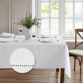 Elrene Home Fashions Alison Eyelet Border Design Wrinkle Resistant Fabric Tablecloth, 60"x84" Rectangle, White