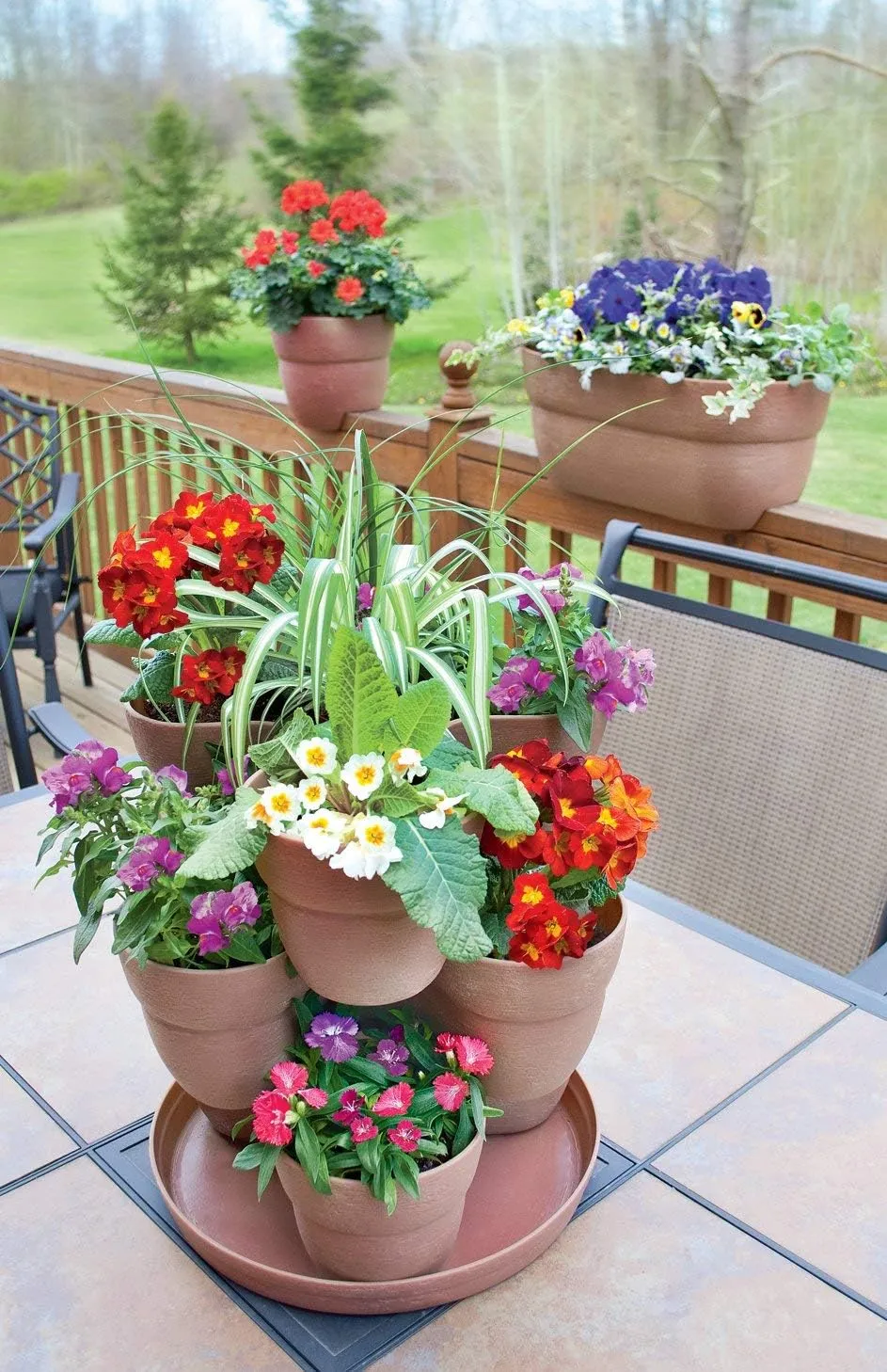 EMSCO Bloomers Stackable Flower Tower Planter – Holds up to 9 Plants – Great Both Indoors and Outdoors – Sand