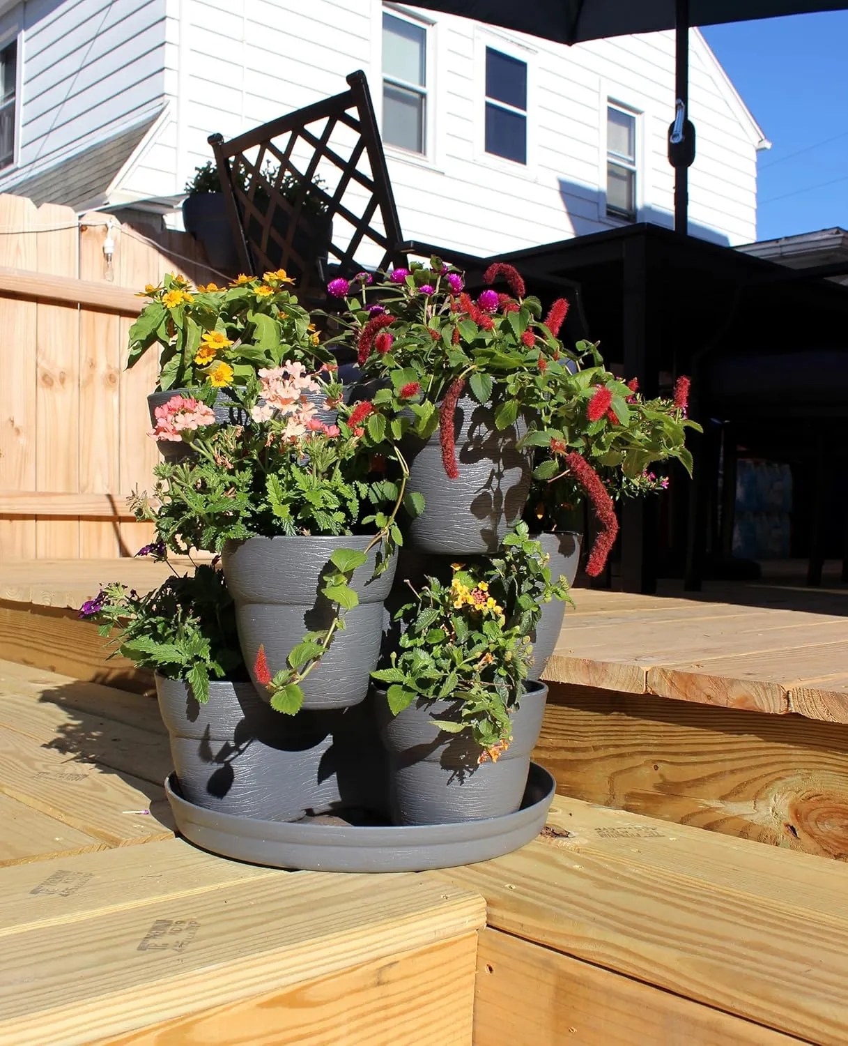 Emsco Group Bloomers Stackable Flower Tower Planter – Holds up to 9 Plants – Great Both Indoors and Outdoors – Slate