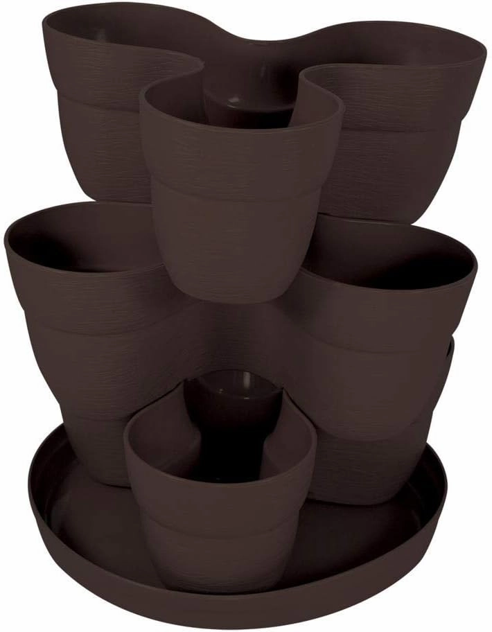 EMSCO Bloomers Stackable Flower Tower Planter – Holds up to 9 Plants – Great Both Indoors and Outdoors – Earth Brown