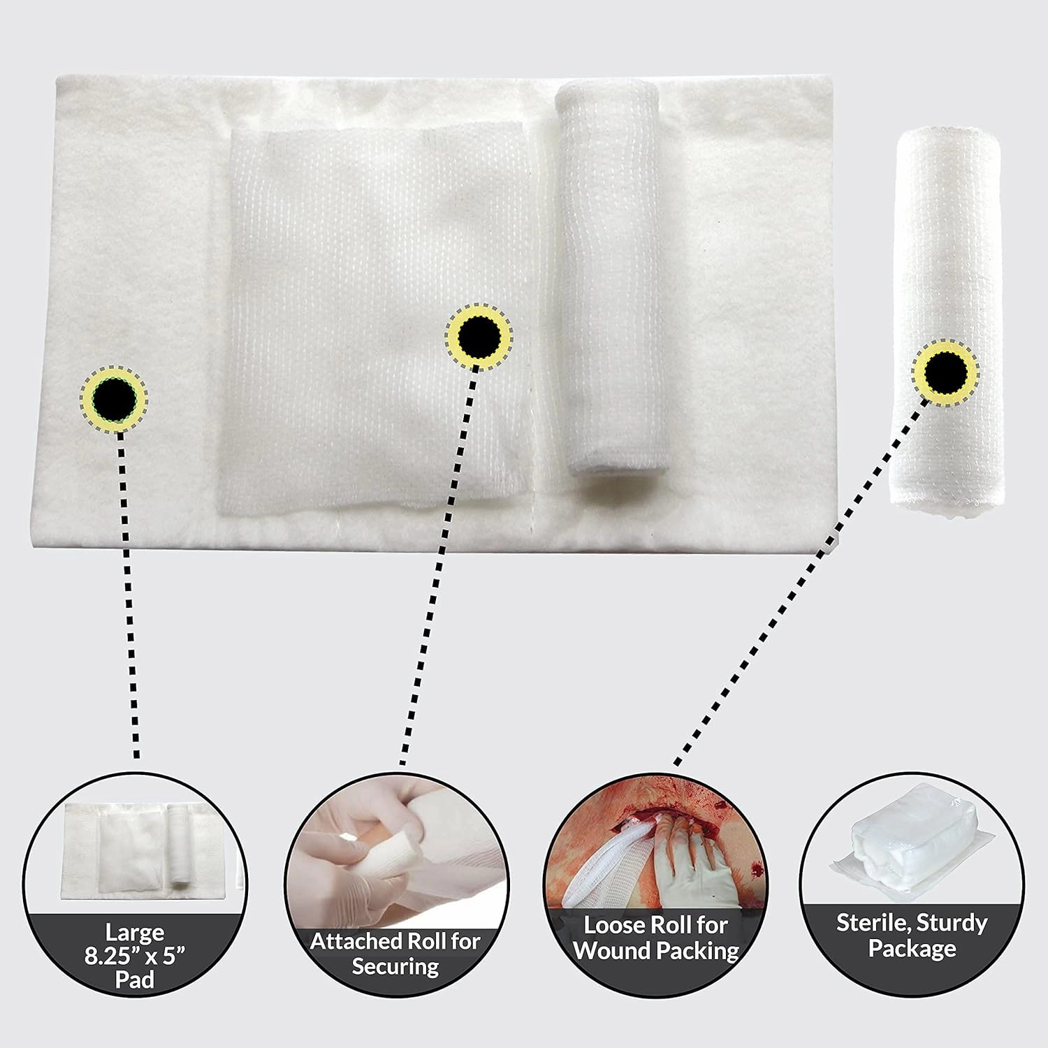 Ever Ready First Aid EverStop First Aid Blood Stopper Compress Multi-Purpose Wound and Trauma Dressing- 12 Pack