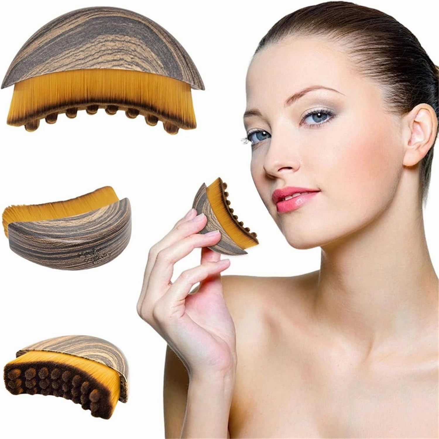 Face Contour Brush, Dry Brushing Facial Drainage Massager with Soft Bristles, Portable Chin Sculpting Tool for Tightening Contours and Absorption(with Cover 2pcs)
