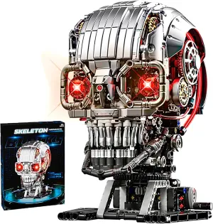 Fangool Mechanical Skeleton Head Building Blocks Set, Scary Zombie Themed Skull Action Figure Toy Kit, Horror Scene Decoration Kit,Halloween, Christmas Or Birthday Gifts for Friends, 1099 Pcs