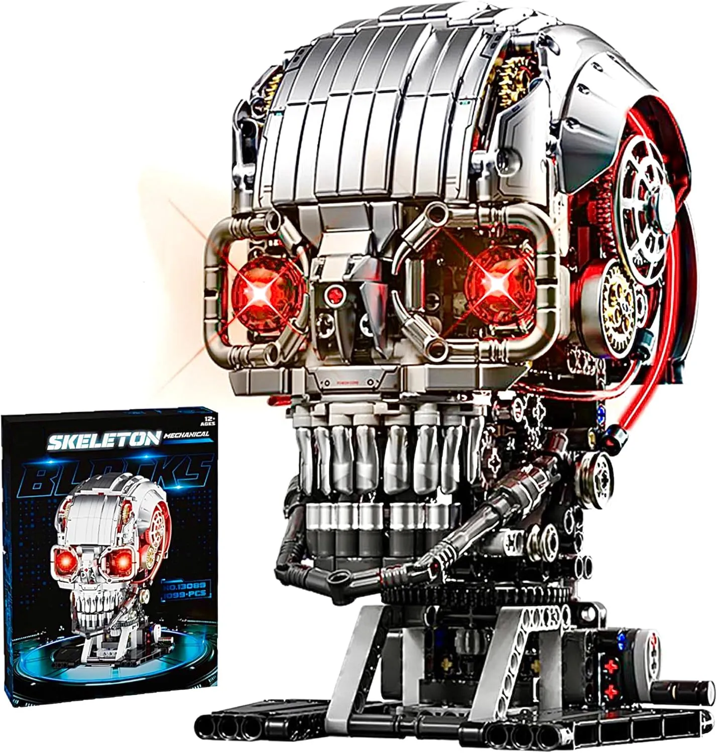 Fangool Mechanical Skeleton Head Building Blocks Set, Scary Zombie Themed Skull Action Figure Toy Kit, Horror Scene Decoration Kit,Halloween, Christmas Or Birthday Gifts for Friends, 1099 Pcs