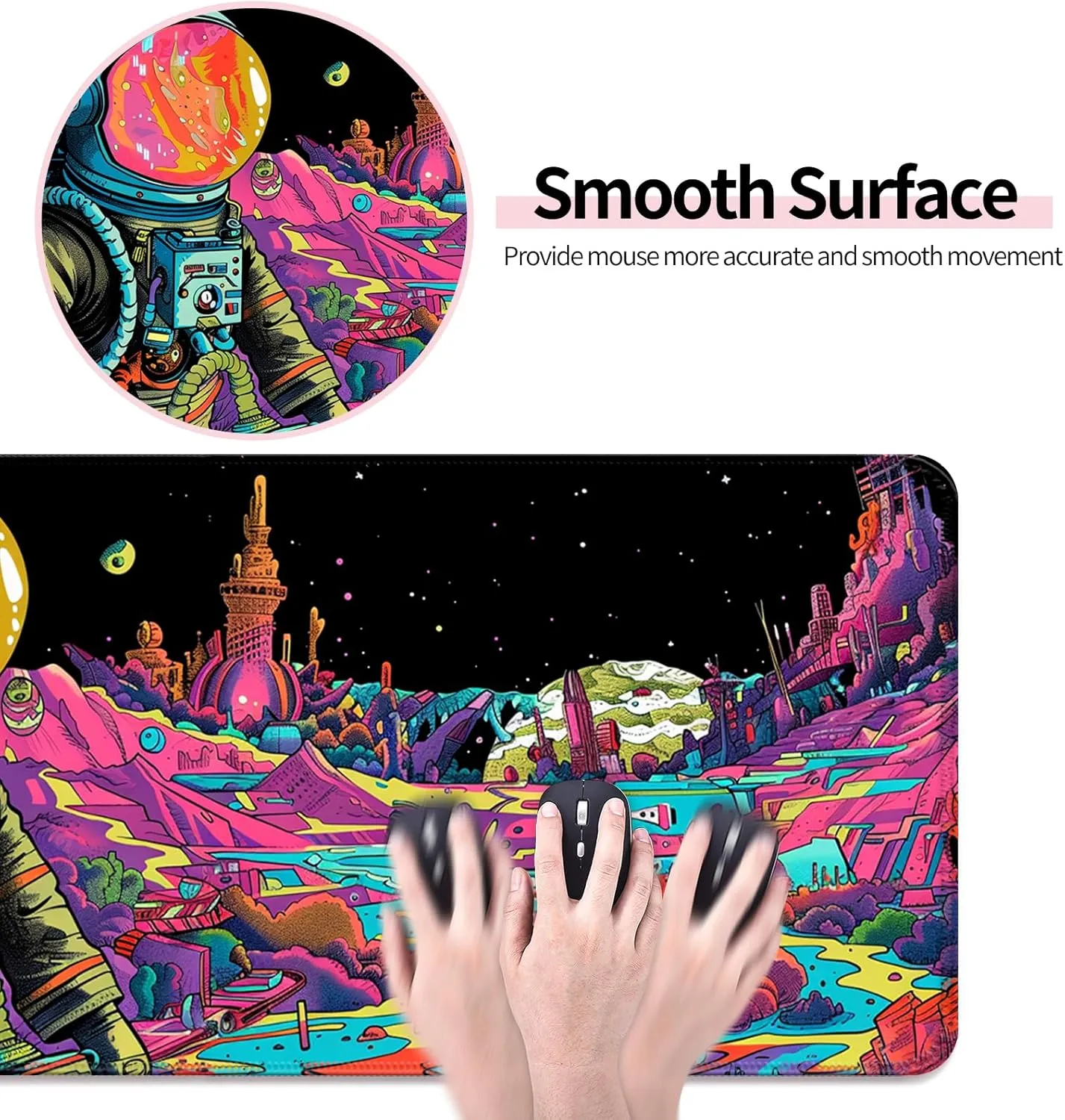 Fantasy Planet Space Gaming Desk Mat, Computer Keyboard Large Extended Astronaut Mouse Pad for Office and Home, 31.5×11.8 Inches, XL