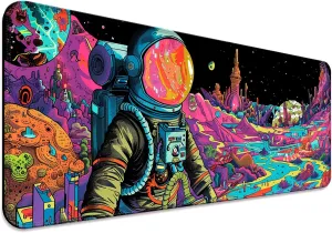 Fantasy Planet Space Gaming Desk Mat, Computer Keyboard Large Extended Astronaut Mouse Pad for Office and Home, 31.5×11.8 Inches, XL