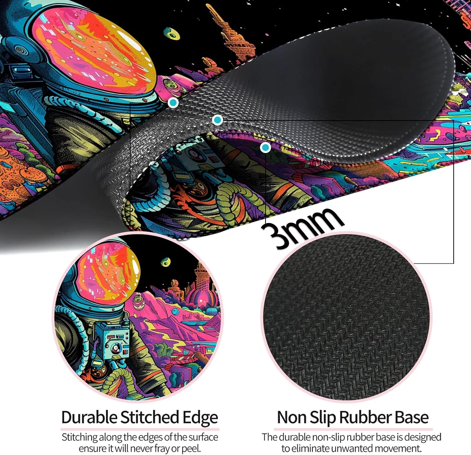 Fantasy Planet Space Gaming Desk Mat, Computer Keyboard Large Extended Astronaut Mouse Pad for Office and Home, 31.5×11.8 Inches, XL