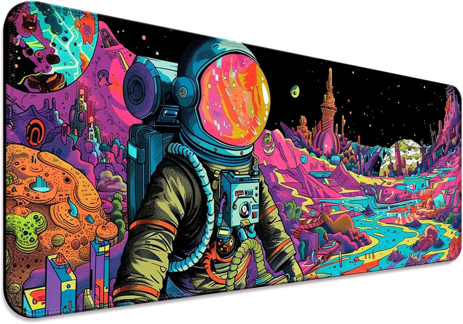 Fantasy Planet Space Gaming Desk Mat, Computer Keyboard Large Extended Astronaut Mouse Pad for Office and Home, 31.5×11.8 Inches, XL