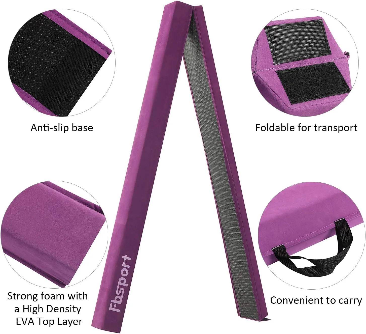 FBSPORT 8ft Balance Beam: Folding Floor Gymnastics Equipment for Kids Adults,Non Slip Rubber Base, Gymnastics Beam for Training, Practice, Physical Therapy and Professional Home Training