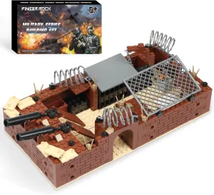 Finger Rock WW2 Military Base Bunker Trench Building Set, 4 in 1 Army Base Set with Medical Point, Penitentiary and Big Guns, Suitable for Military War Scenarios, Idea Gifts for Kid Adults 8  (325pcs)