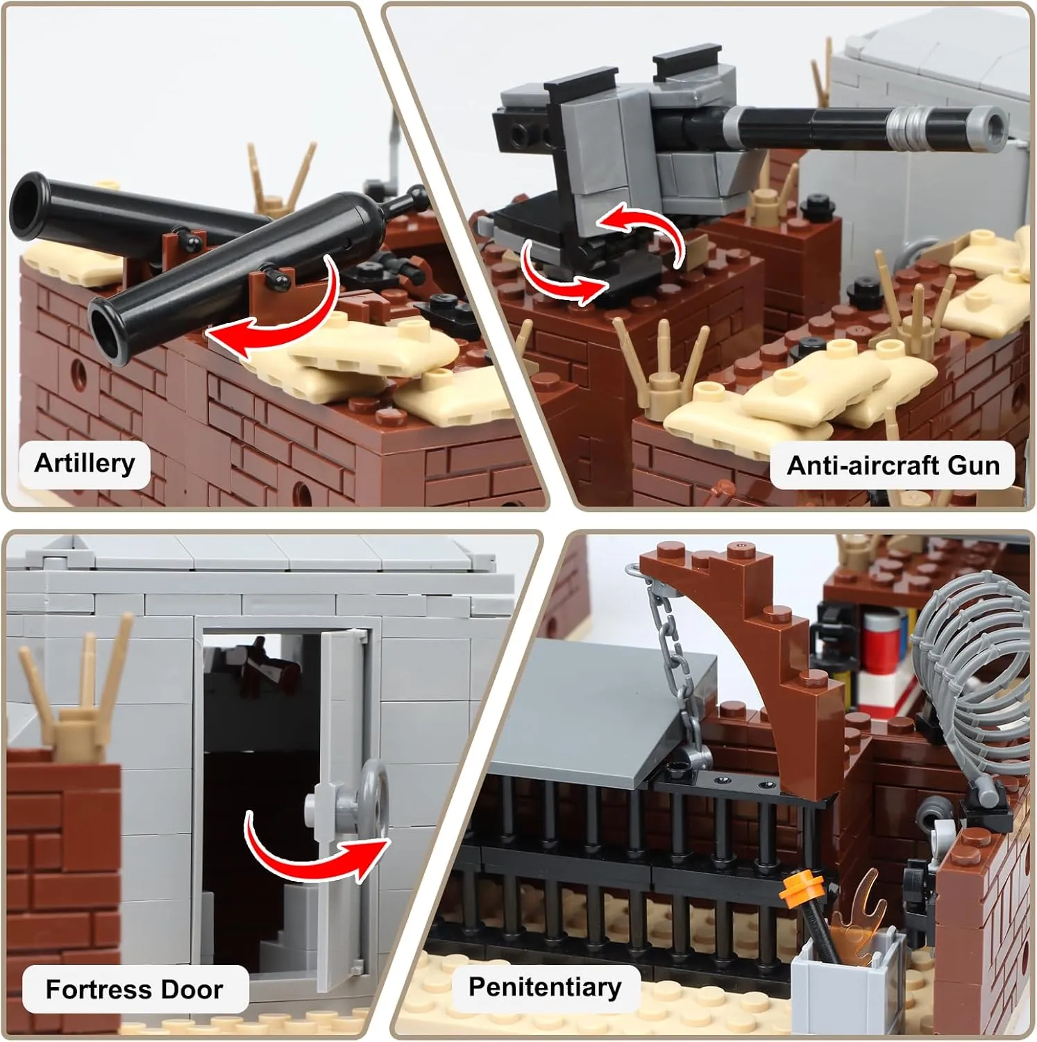 Finger Rock WW2 Military Base Bunker Trench Building Set, 8 in 1 Army Battle Scenes with Fortresses, Anti-Aircraft Guns, Treatment Room and Penitentiary, Idea Gifts for Kids Adults 8  (833pcs)