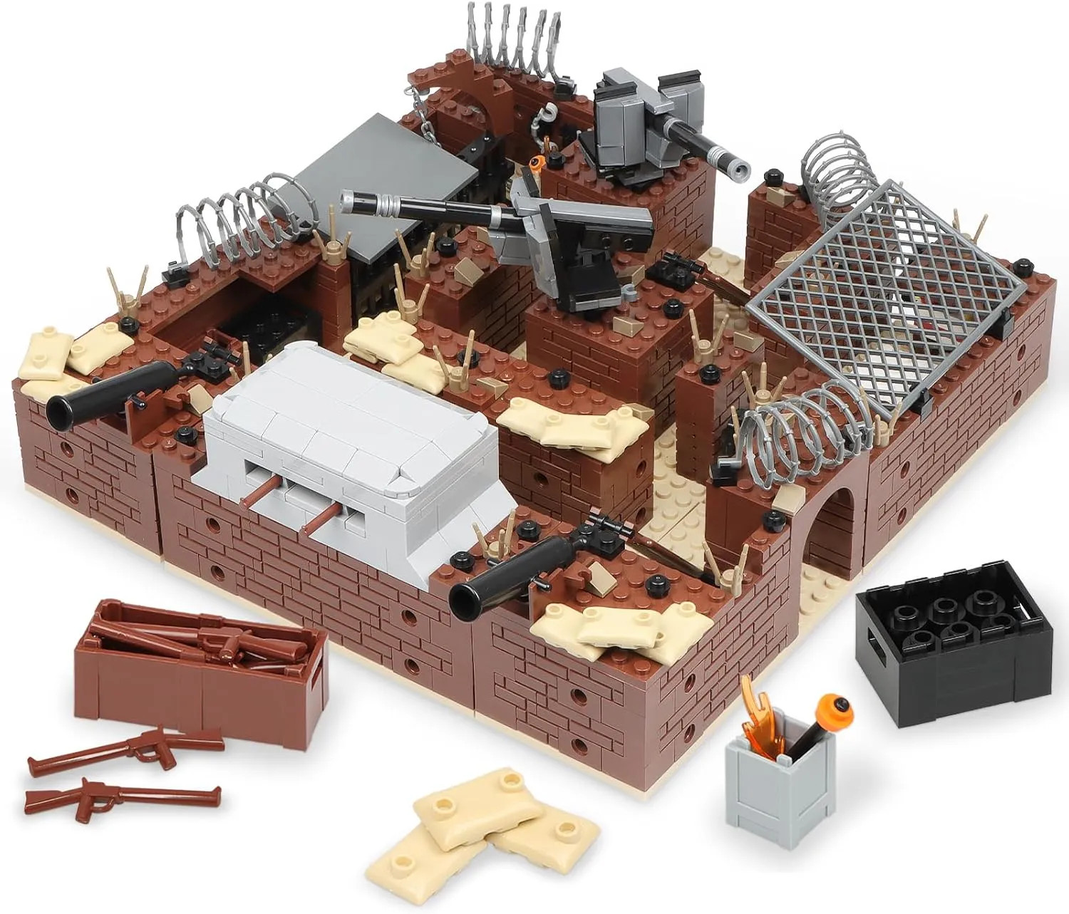 Finger Rock WW2 Military Base Bunker Trench Building Set, 8 in 1 Army Battle Scenes with Fortresses, Anti-Aircraft Guns, Treatment Room and Penitentiary, Idea Gifts for Kids Adults 8  (833pcs)