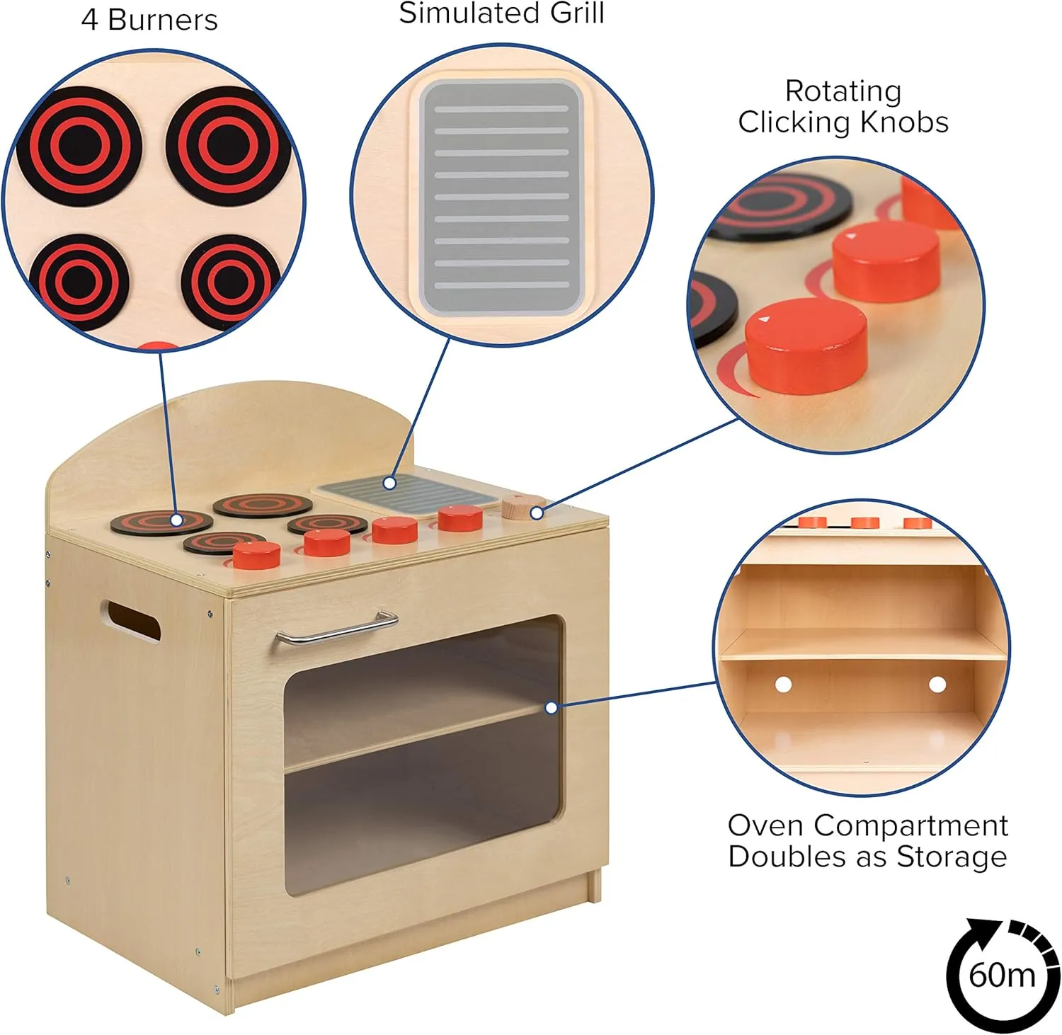 Flash Furniture Hercules Children's Wooden Kitchen Stove for Commercial or Home Use - Safe, Kid Friendly Design, Natural