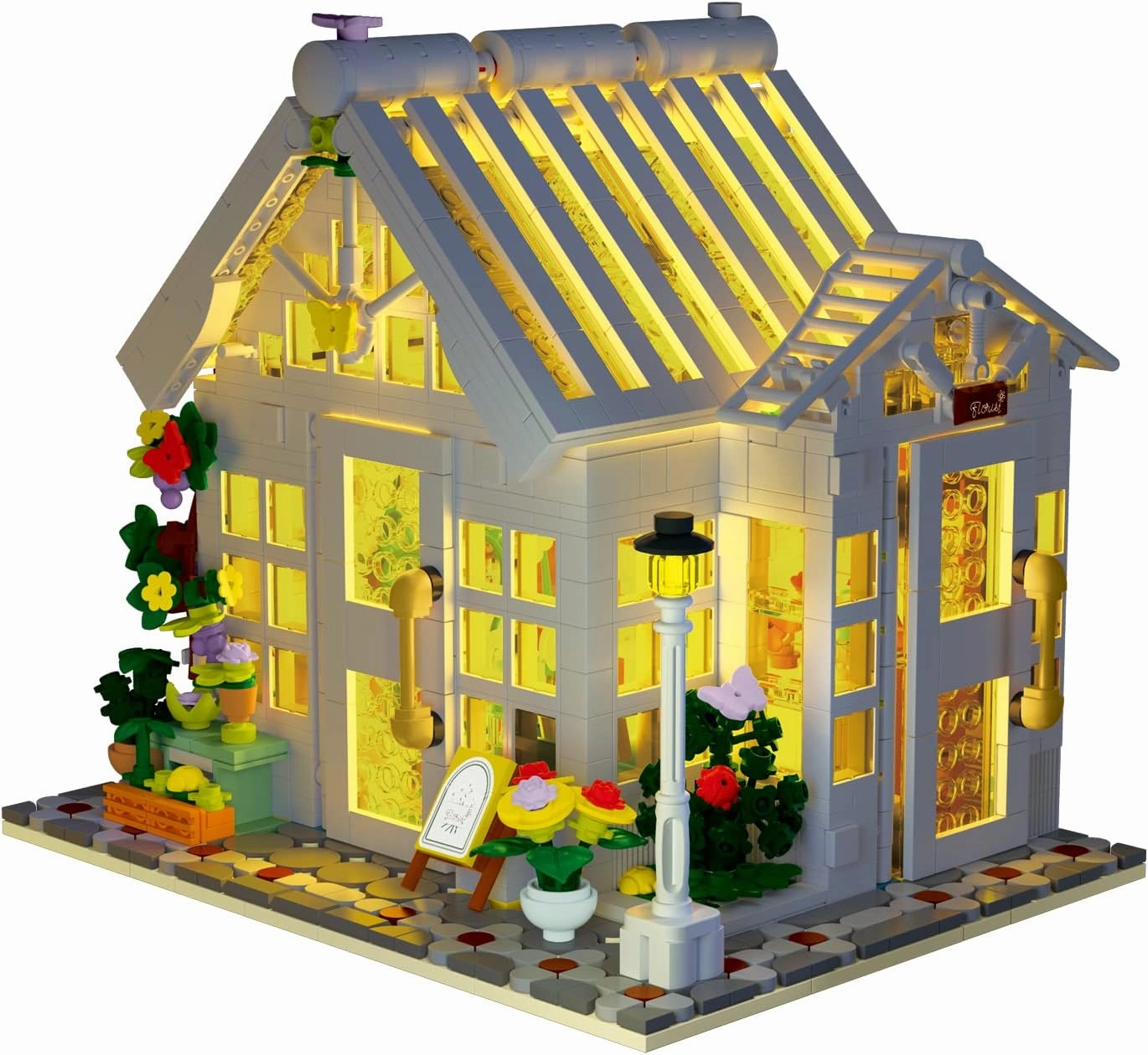 Flower House Architecture Building Set with LED Light,City Flower Store Model Kit,Building Blocks Toy for 15  Age Teen,Adult (1593 Pieces)