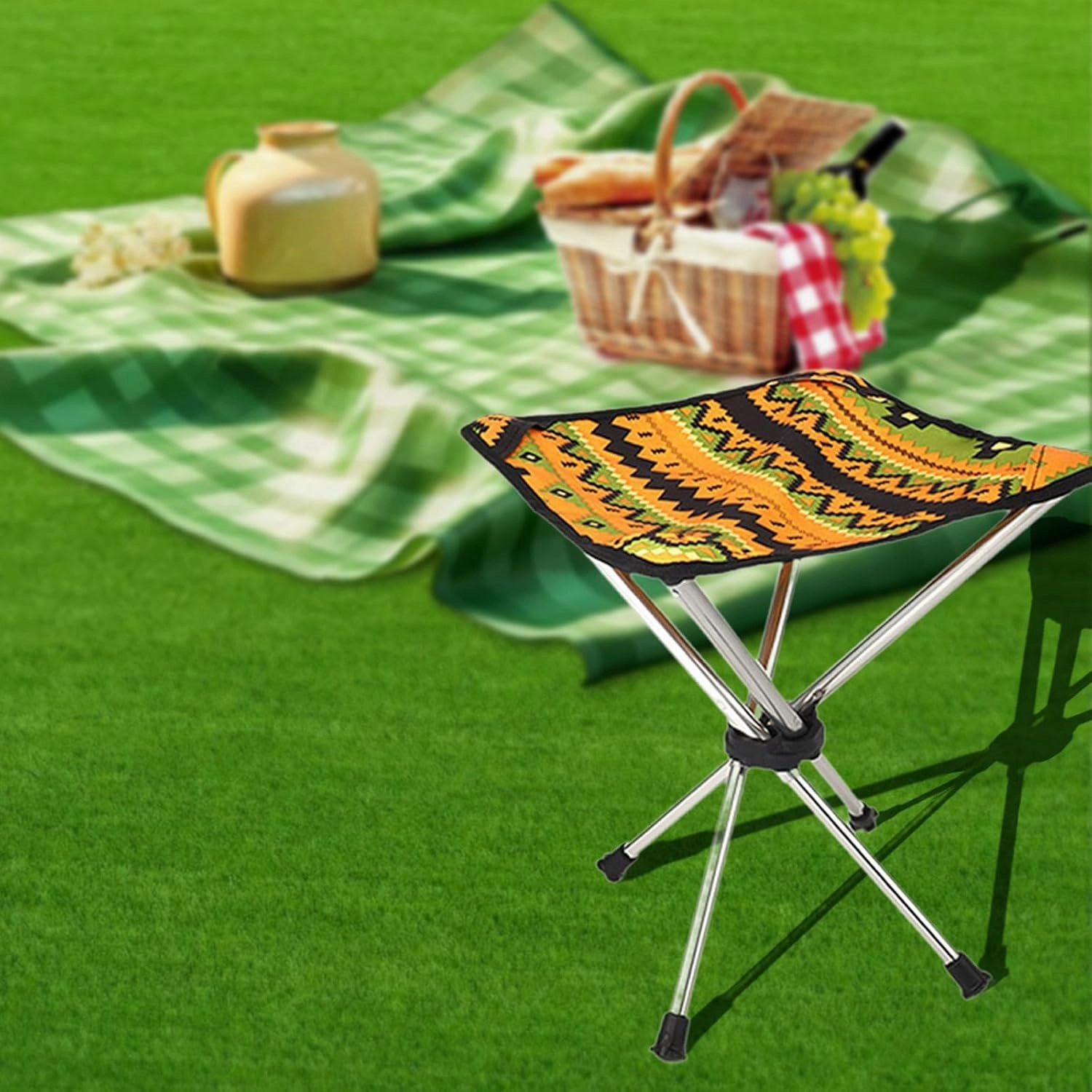 Foldable Stool Camping Chair Foot Stool Practical Portable Ultralight Footrest Seat for Picnic Walking Hiking Barbecue Beach, Orange