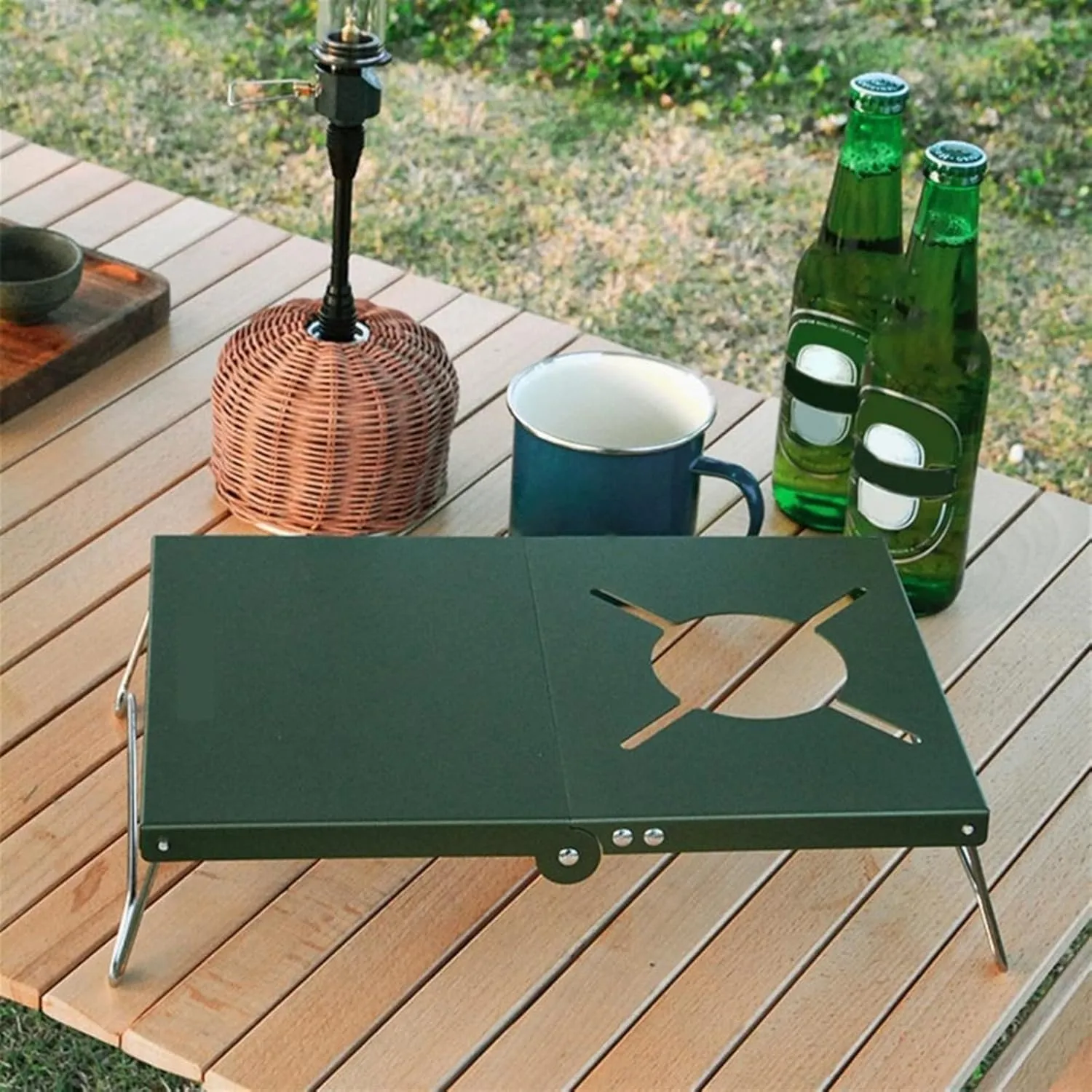 Folding Camping Tables Universal Stove Table Wind-Proof Camping Table Foldable Picnic Table Saves Space Folding Insulation BBQ Table for Outdoor(Black)