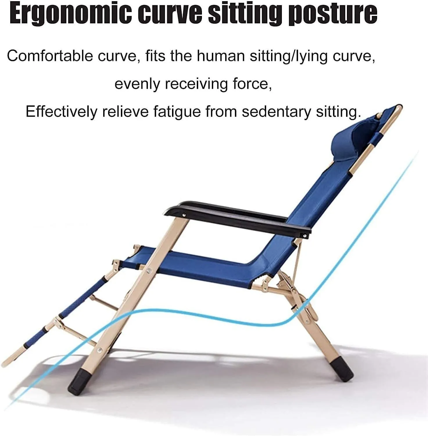 Folding Reclining Chair, Adjustable Office & Terrace Lounge Chair, Portable Camping Sun Lounger with Lake Blue Cotton Pad(Chair Lake Blue Cotton Pad)