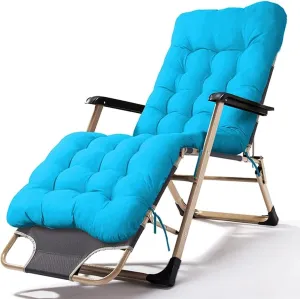 Folding Reclining Chair, Adjustable Office & Terrace Lounge Chair, Portable Camping Sun Lounger with Lake Blue Cotton Pad(Chair Lake Blue Cotton Pad)