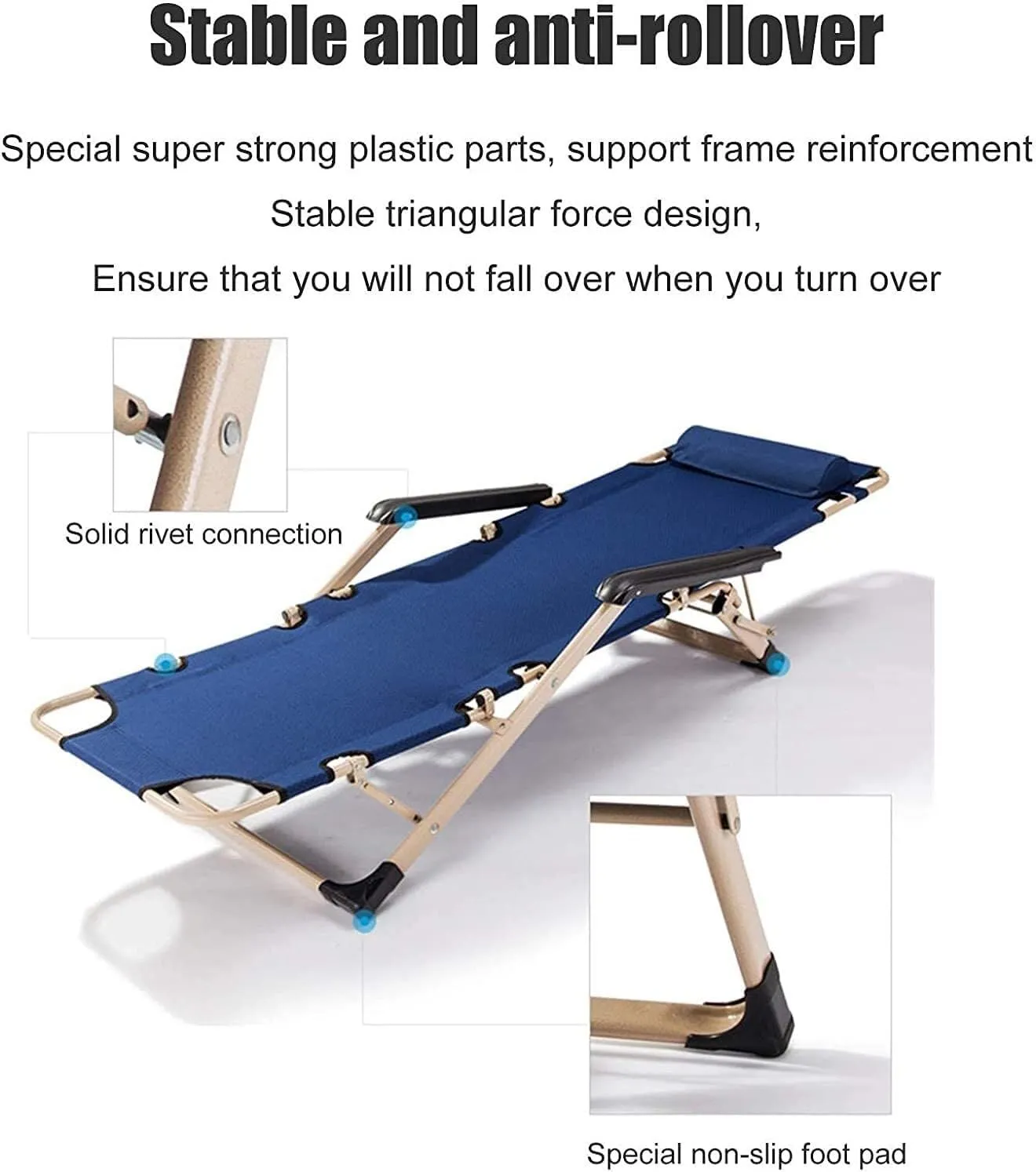 Folding Reclining Chair, Adjustable Office & Terrace Lounge Chair, Portable Camping Sun Lounger with Lake Blue Cotton Pad(Chair Lake Blue Cotton Pad)