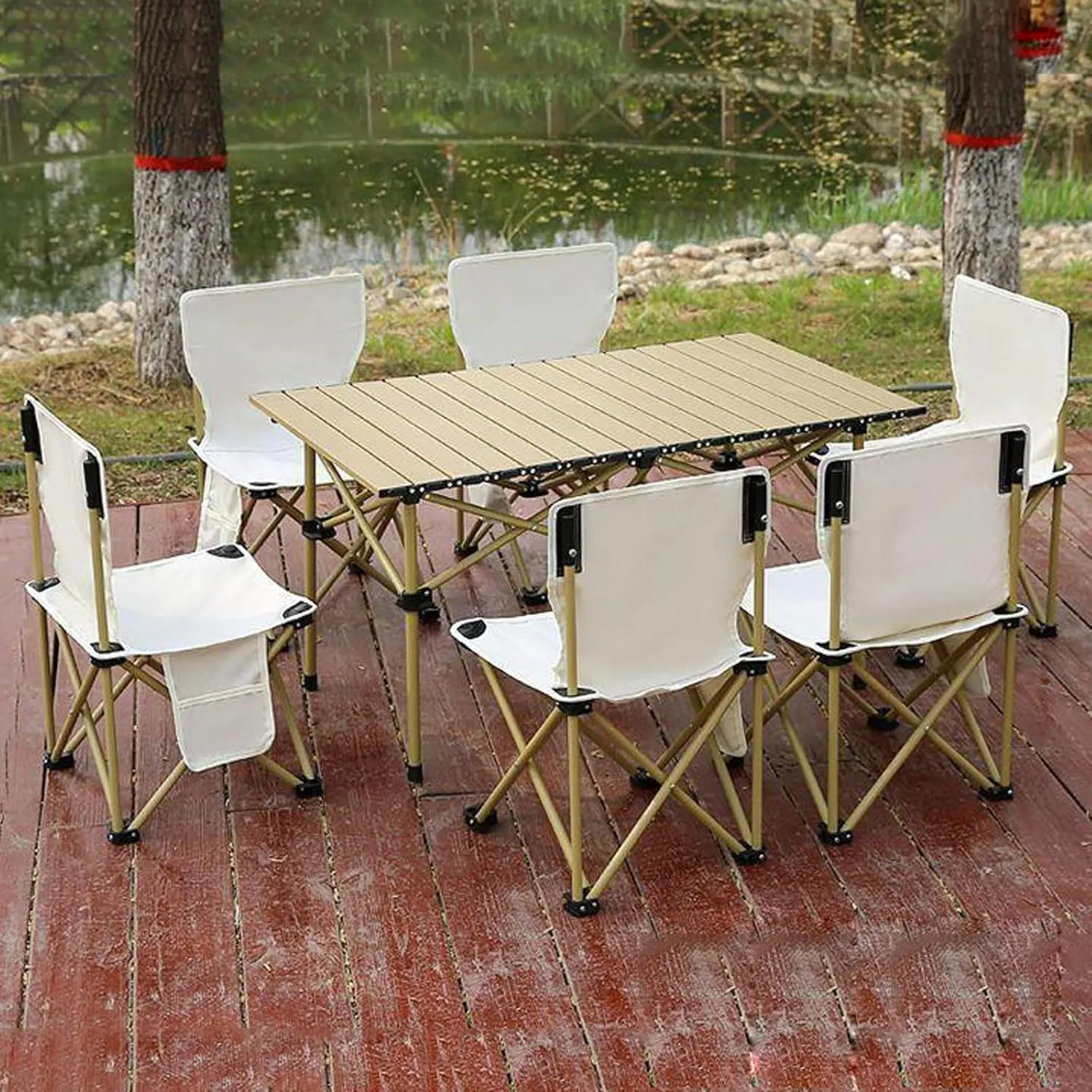 Folding Table and Seats Portable Lightweight Picnic Carbon Steel Family Table Chair Set Folding Picnic Table with Chairs Set, Carrying Storage Bag, Net Bag