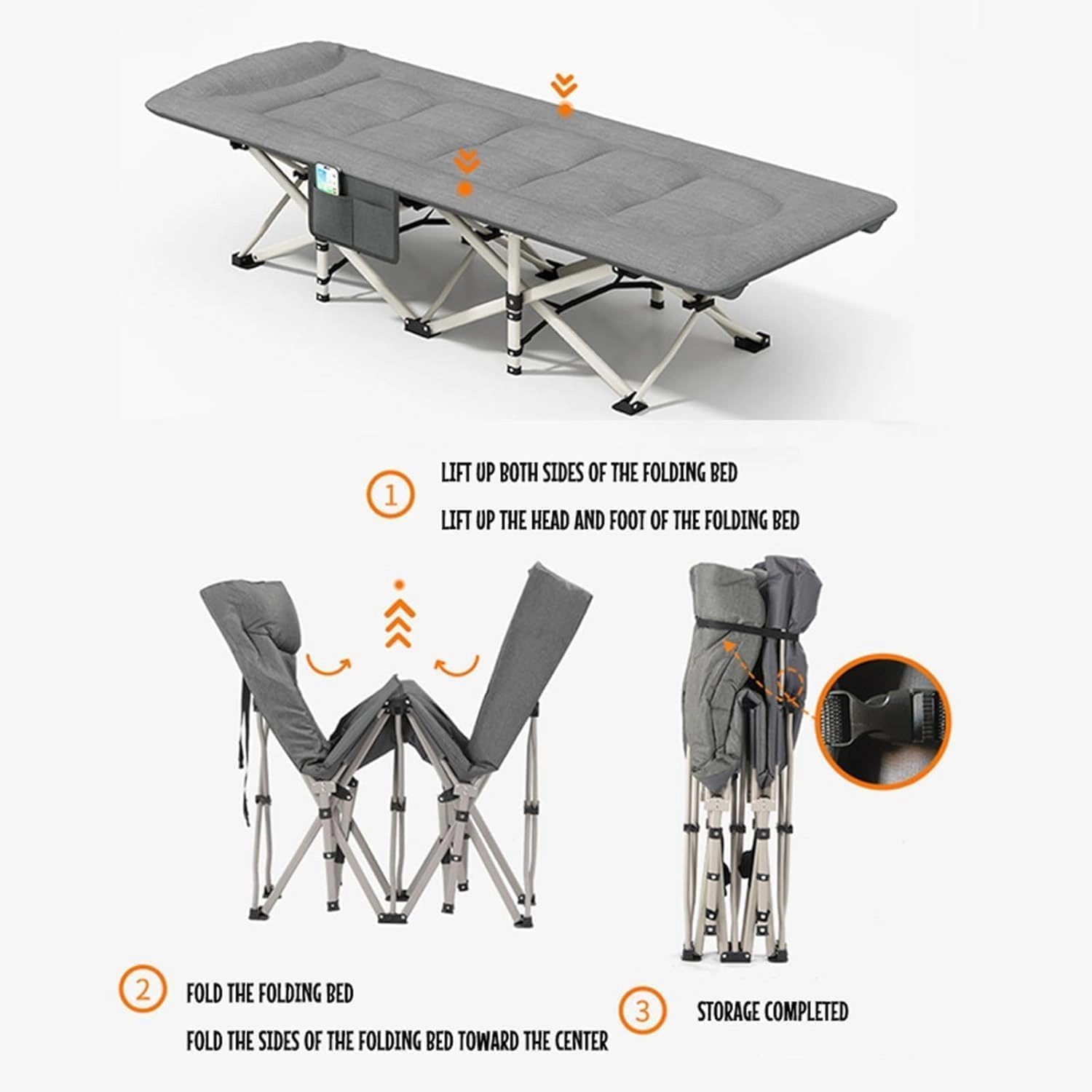 Folding Camping Cot W/Mattress and Pillow Sleeping Cots for Adults Load 300lbs Reclining Chaise Oxford Cloth Folding Cot