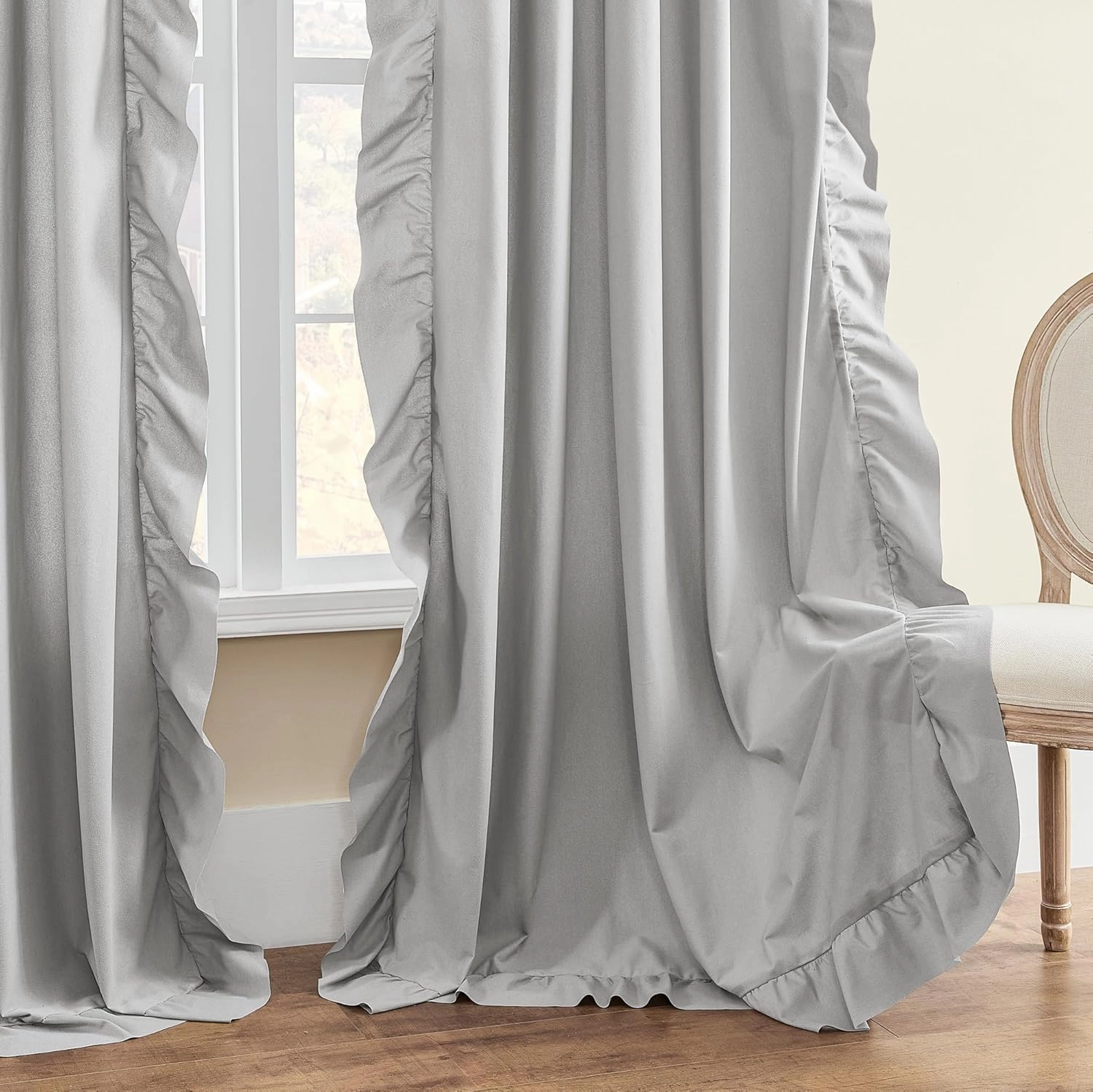 FOLKSIDE Grey Ruffle Curtains 84 Inches Long 2 Panels Set Room Darkening Curtains for Living Room Bedroom Decor Rod Pocket Light Reducing Window Drapes for Kids Boys Nursery Room Privacy Decor, 52x84