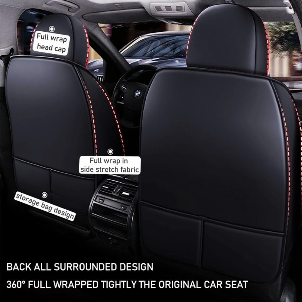 for Chevy Silverado 1500/2500/3500 LT WT LTZ RST Custom Trail High Country Seat Covers 2008-2025, Waterproof Leather Compatible Airbag Truck Seat Protectors (Front Set, Black-Red)