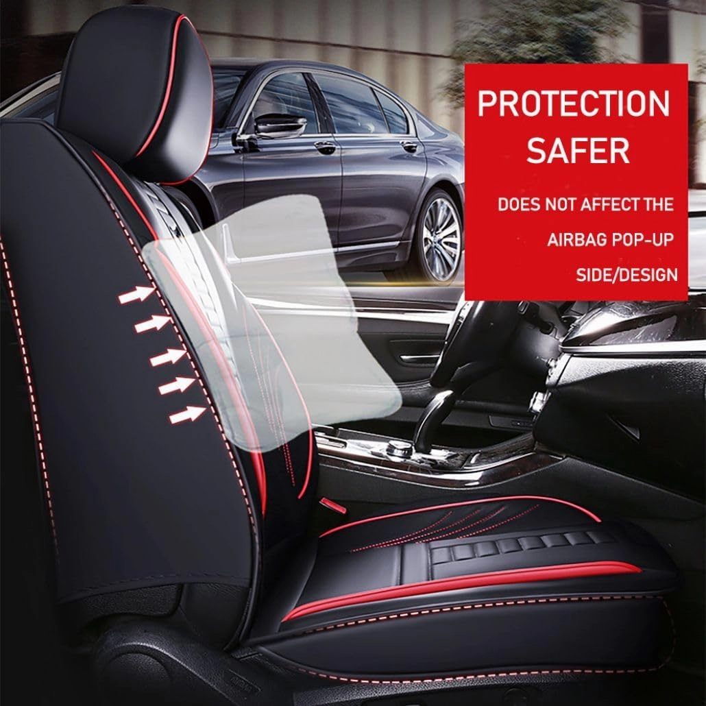 for Chevy Silverado 1500/2500/3500 LT WT LTZ RST Custom Trail High Country Seat Covers 2008-2025, Waterproof Leather Compatible Airbag Truck Seat Protectors (Front Set, Black-Red)