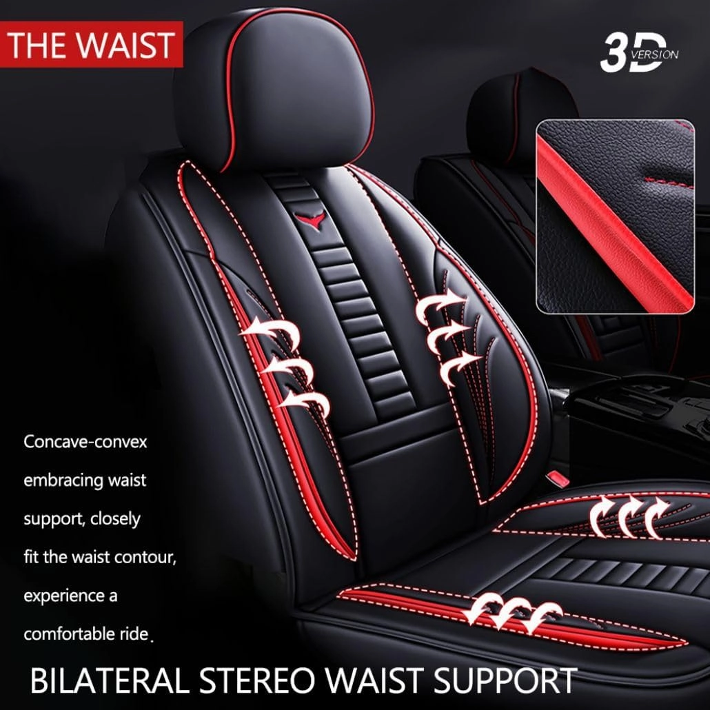 for Chevy Silverado 1500/2500/3500 LT WT LTZ RST Custom Trail High Country Seat Covers 2008-2025, Waterproof Leather Compatible Airbag Truck Seat Protectors (Front Set, Black-Red)