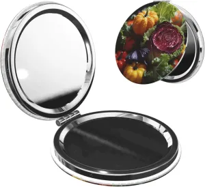 Fresh Cabbage Makeup Mirror Portable Folding Mini Mirror Double Sided Travel Makeup Mirror Round Shape Handheld Pocket Mirror