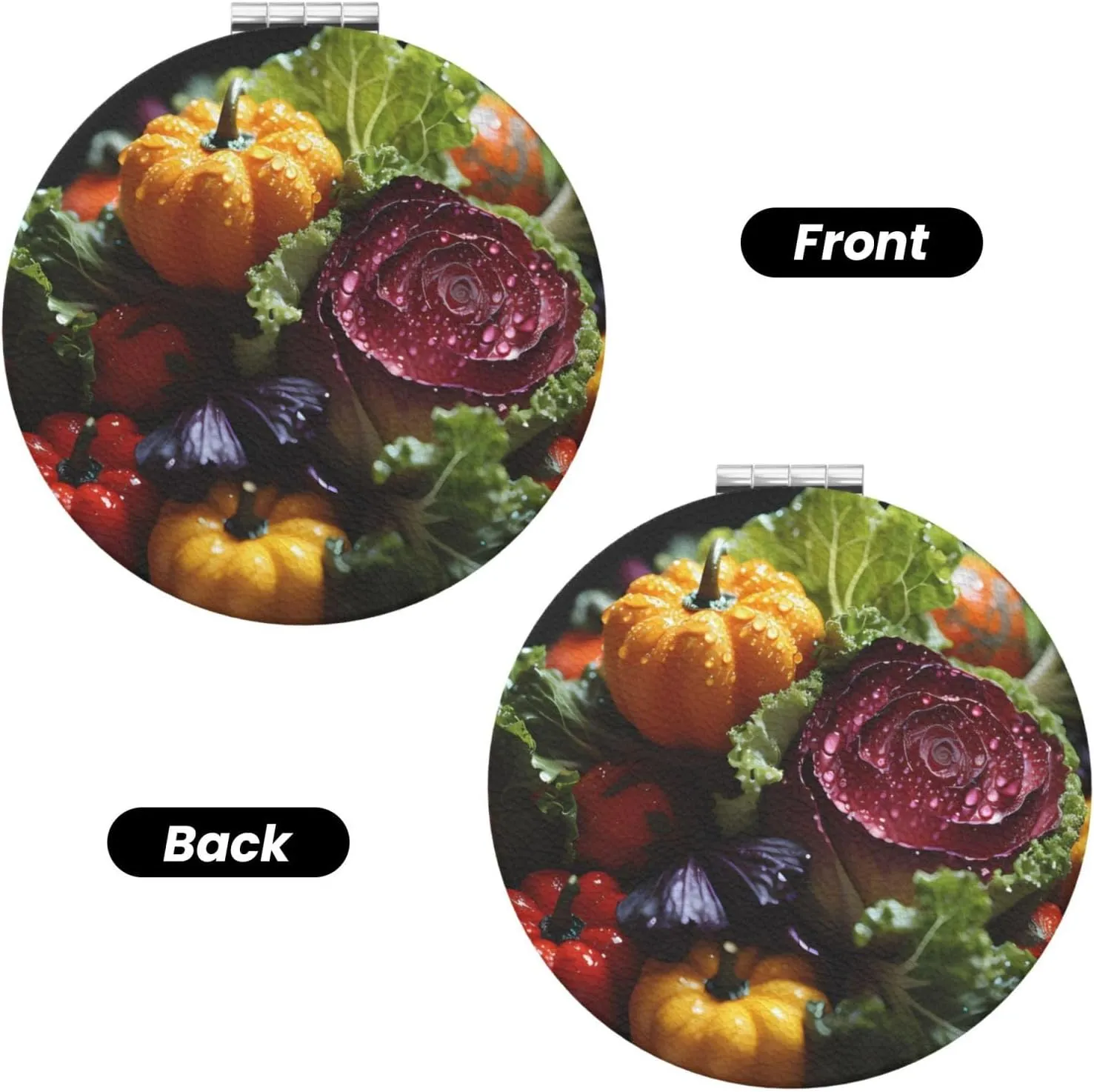 Fresh Cabbage Makeup Mirror Portable Folding Mini Mirror Double Sided Travel Makeup Mirror Round Shape Handheld Pocket Mirror