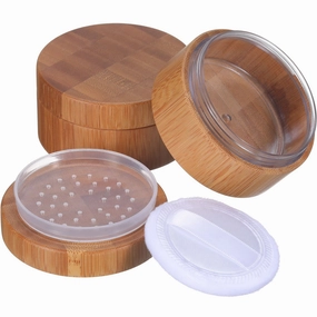 Frienda 2 Pack 30 ml Empty Loose Powder Container small Compact Case Refillable Bamboo Cosmetic Face Makeup Travel Loose Reusable Box Portable DIY Case Holder Supplies with Sifter Lids and Powder Puff
