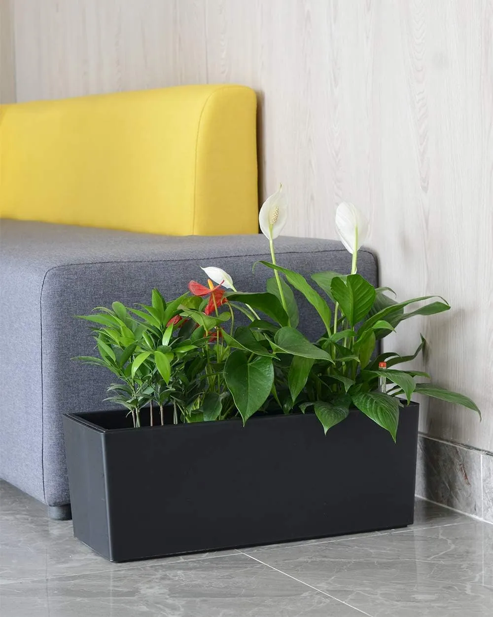 GardenBasix Self Watering Planter Pots 7.5 x 20 inch Indoor Outdoor Home Garden Herb Flower Pot for Hanging Railing Balcony Tabletop (Black,7.5''x 20'')