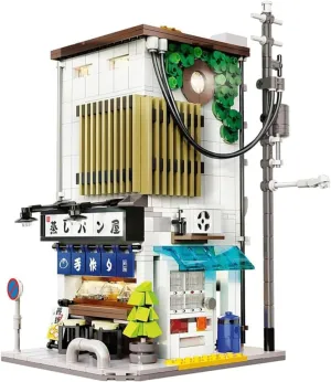 General Jim's Japanese Steamed Bun House Building Set - 1108 Pieces, 2-Story Modular Design, USB Lighting, Outdoor Seating & Display - Compatible with Major Brick Building Brands