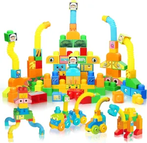 Ggiibro Big Building Blocks Set for Kids 2-5,Building Bricks for Toddler Development and Motor Skills,Blocks STEM Toys for Kids Ages 3 Compatible with Major Brands,Include Trains,Wheels and Chimneys