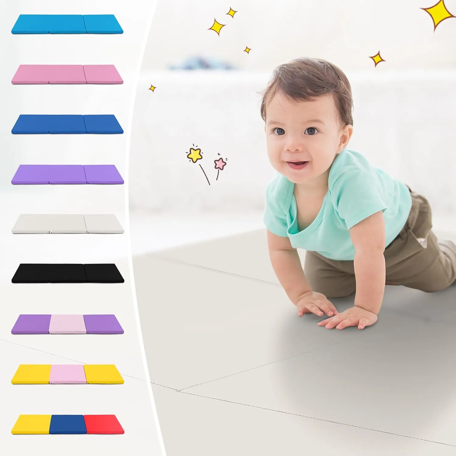 Giantex 6'x 2' Gymnastics Mat, 2" Thick Folding Tumbling Mat with Hook and Loop Fastener, Foldable Gym Mat with Carrying Handles, Cheer Mats for Kids Adults Home Exercise Aerobics Fitness