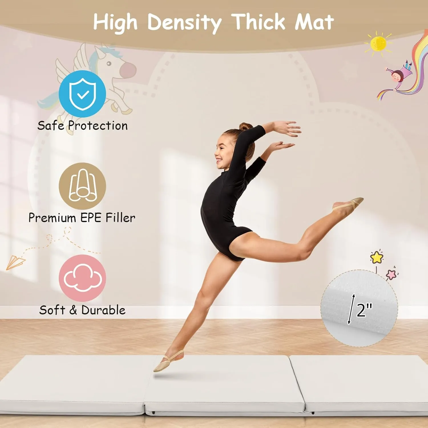 Giantex 6'x 2' Gymnastics Mat, 2" Thick Folding Tumbling Mat with Hook and Loop Fastener, Foldable Gym Mat with Carrying Handles, Cheer Mats for Kids Adults Home Exercise Aerobics Fitness