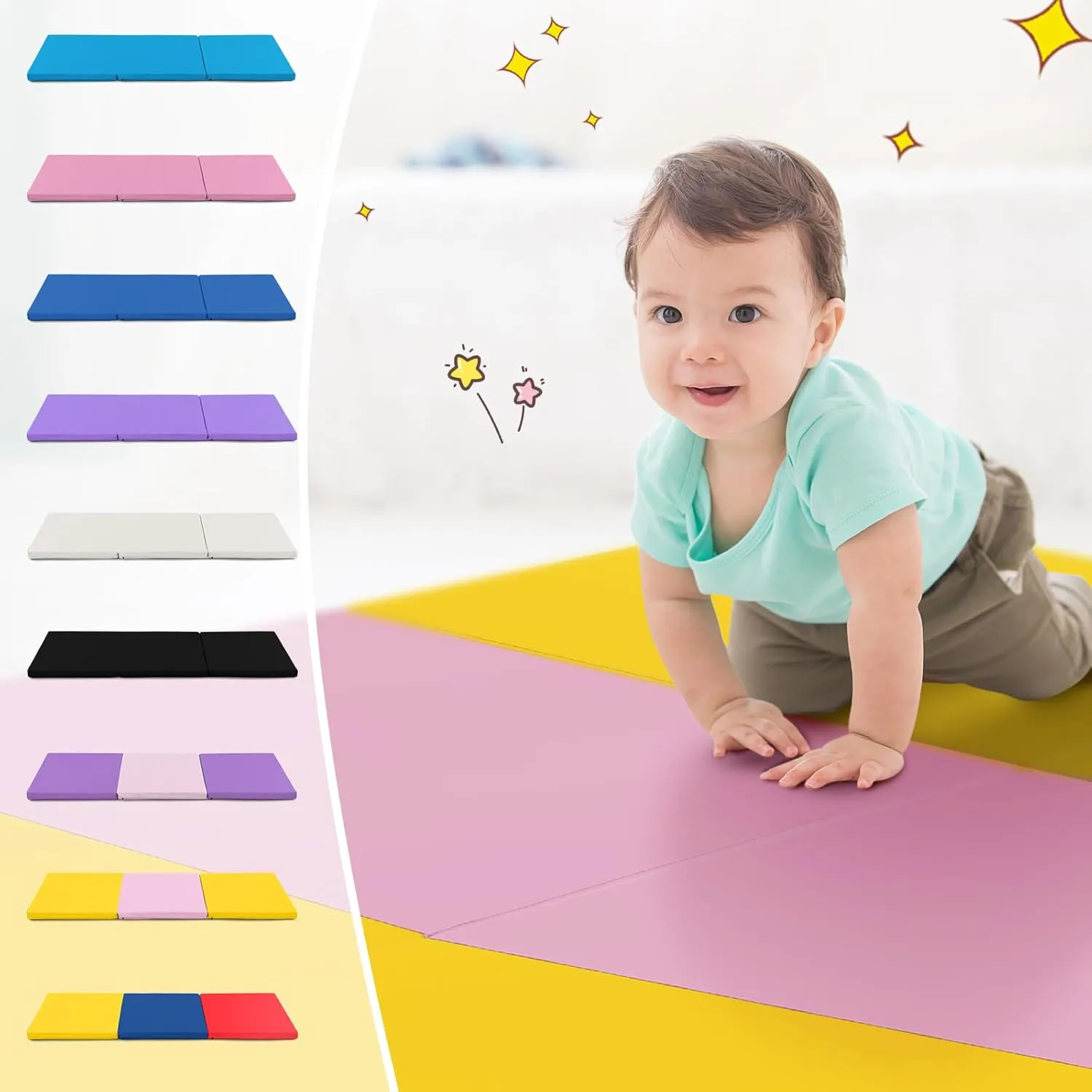 Giantex 6'x 2' Gymnastics Mat, 2" Thick Folding Tumbling Mat with Hook and Loop Fastener, Foldable Gym Mat with Carrying Handles, Cheer Mats for Kids Adults Home Exercise Aerobics Fitness
