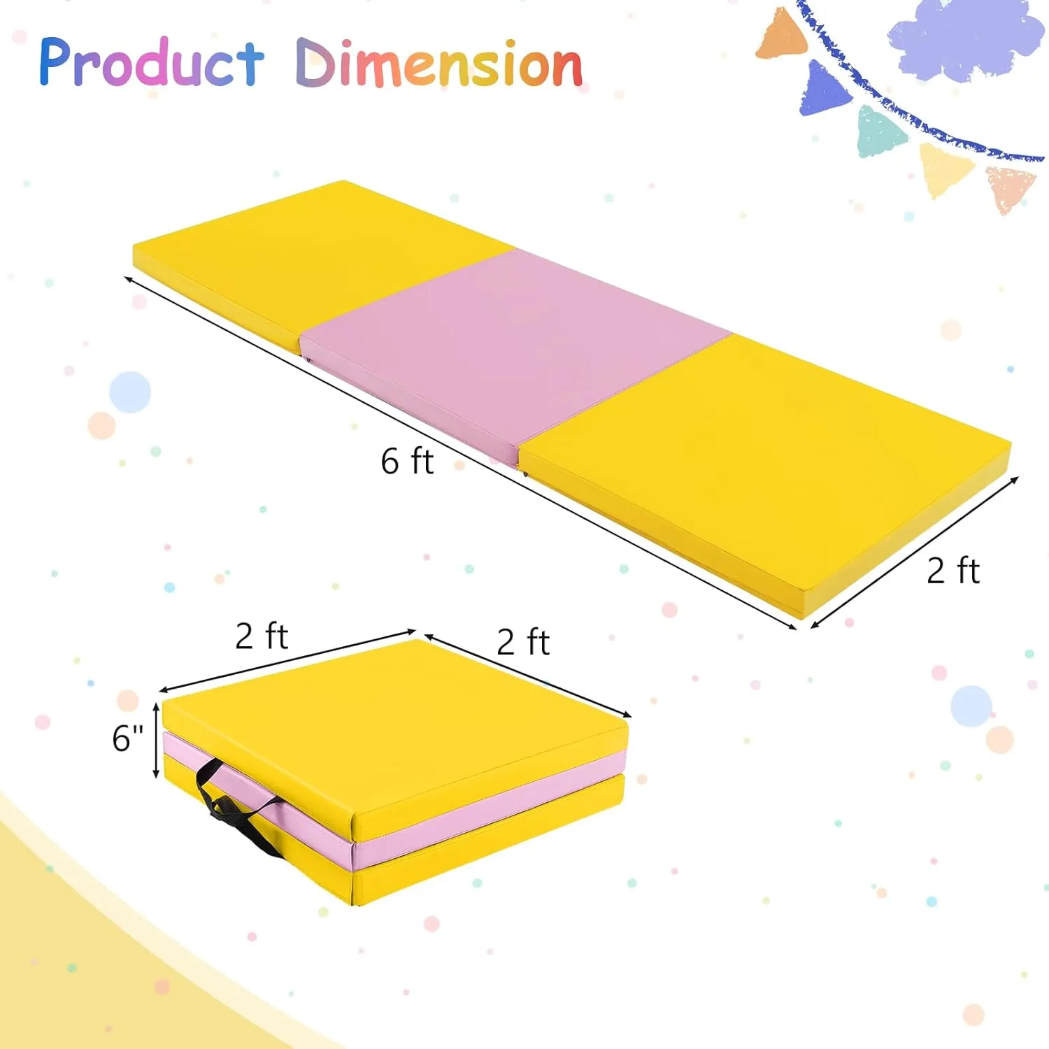 Giantex 6'x 2' Gymnastics Mat, 2" Thick Folding Tumbling Mat with Hook and Loop Fastener, Foldable Gym Mat with Carrying Handles, Cheer Mats for Kids Adults Home Exercise Aerobics Fitness