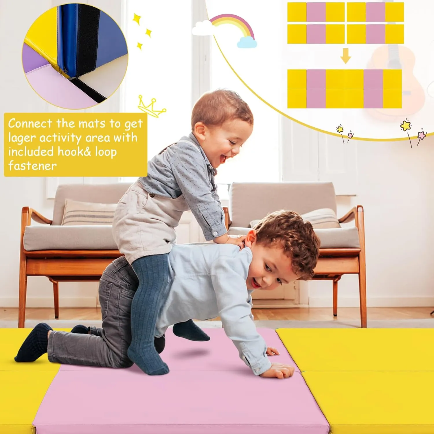 Giantex 6'x 2' Gymnastics Mat, 2" Thick Folding Tumbling Mat with Hook and Loop Fastener, Foldable Gym Mat with Carrying Handles, Cheer Mats for Kids Adults Home Exercise Aerobics Fitness
