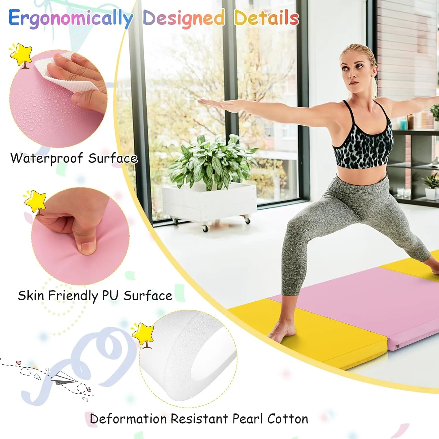 Giantex 6'x 2' Gymnastics Mat, 2" Thick Folding Tumbling Mat with Hook and Loop Fastener, Foldable Gym Mat with Carrying Handles, Cheer Mats for Kids Adults Home Exercise Aerobics Fitness