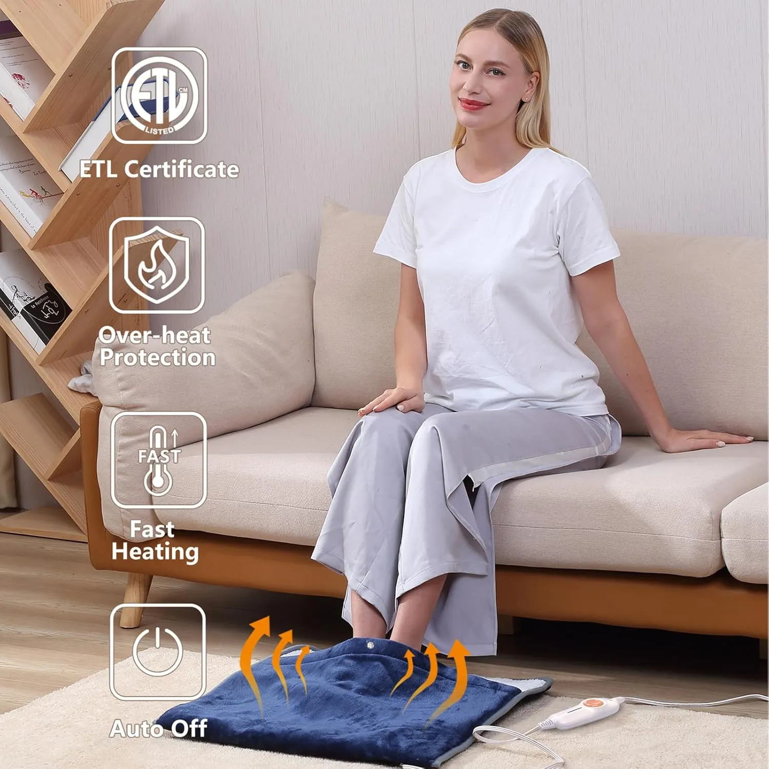 Gintao Electric Heated Foot Warmers for Men and Women,Foot Heating Pad Electric with Fast Heating Technology,Heating Pad Feet Warmer Auto Shut Off with 3 Temperature Setting,22×20 inches,Blue