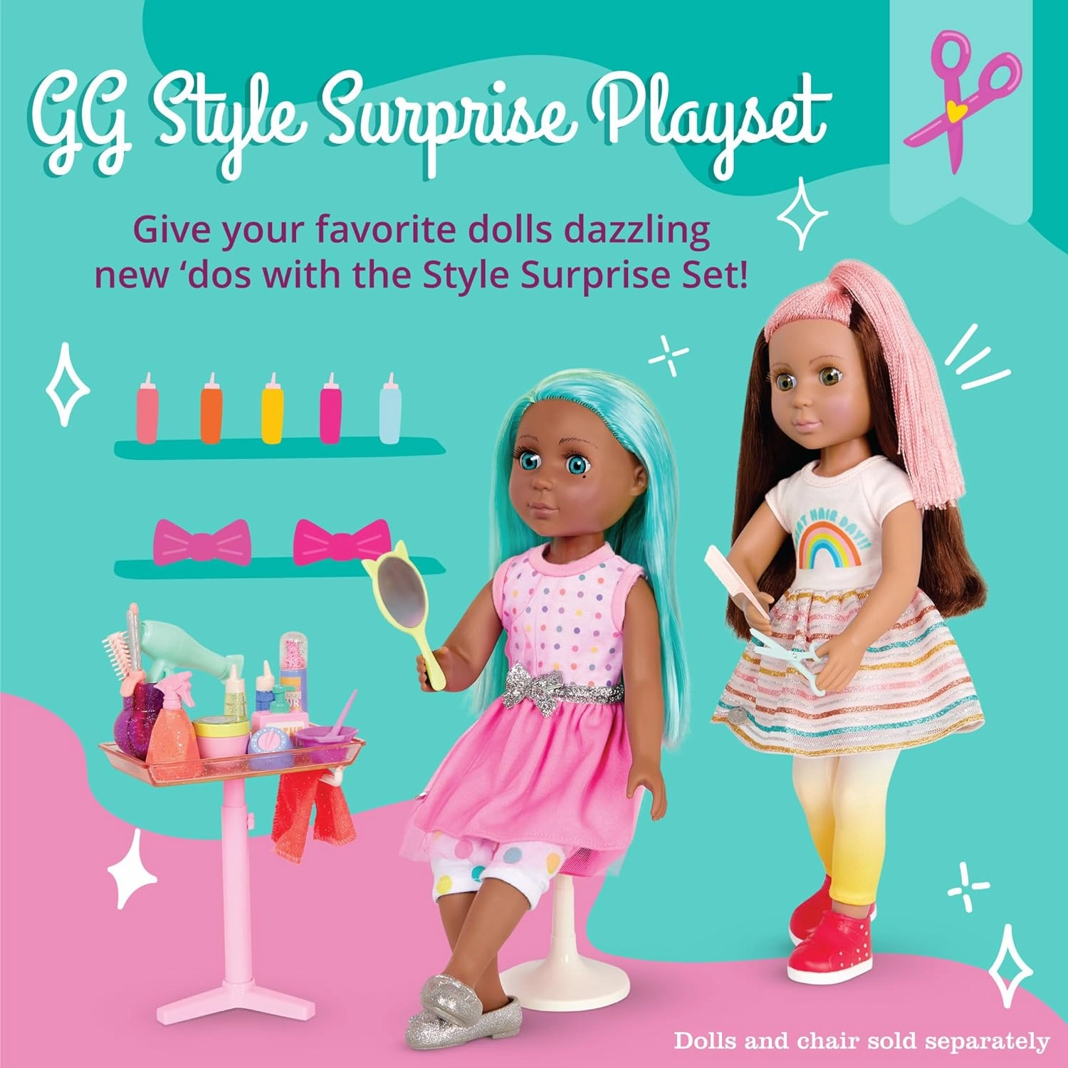 Glitter Girls – Hair Salon Set – Accessories for 14-inch Dolls – Blow Dryer, Mirror, & Hair Styling Tools – Pretend Hair Products – Toys for Kids 3 Years   – GG Style Surprise Playset