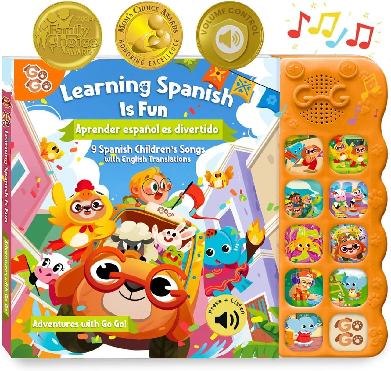 GO GO Spanish Musical Book Vol 3: 8 English and Spanish Books for Kids, Bilingual Toys for Toddlers 1-3, Learning Toys for Toddlers 1-3, Libro Interactivo para Niños