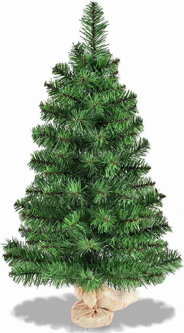 Goplus 3ft Tabletop Mini Christmas Tree, Artificial Small Christmas Tree with 96 PVC Branch Tips, Cloth Bag Base, Green Spruce Xmas Tree for Home, Office Decoration, No Assembly Required