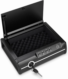 Goplus Gun Safe for 2 Pistols, DOJ Approved Pistol Safe, Biometric Fingerprint Lock & Password & Backup Keys for Quick Access, Auto Open Lid Handgun Safe for Home & Personal