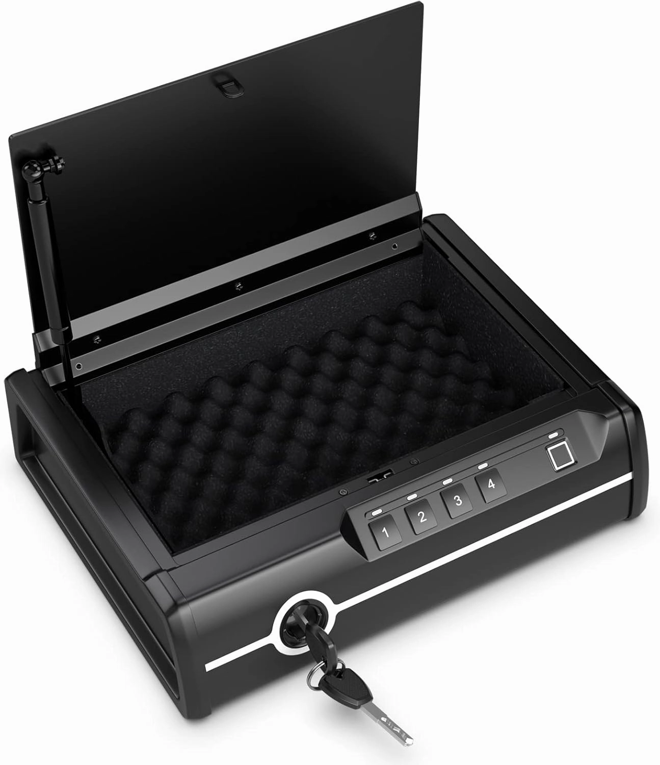 Goplus Gun Safe for 2 Pistols, DOJ Approved Pistol Safe, Biometric Fingerprint Lock & Password & Backup Keys for Quick Access, Auto Open Lid Handgun Safe for Home & Personal