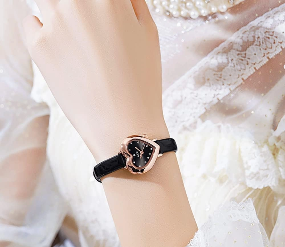 Gosasa Elegant Women's Watch Diamond Heart Shape Small Dial Minimalist Bracelet Dress Watch for Women Casual Ladies Analog Quartz Wristwatch