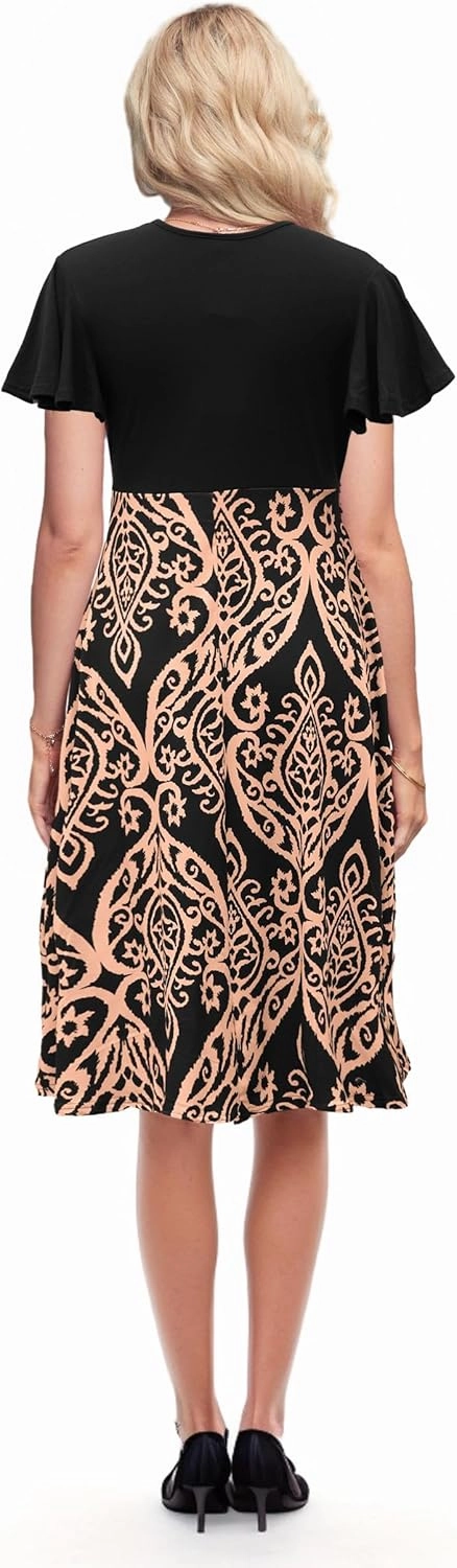 GRECERELLE Spring Summer Dress for Women Casual Ruffle Short Sleeve Wrap V-Neck Dress